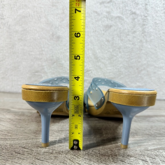 Fioni Baby Blue Vinyl High Heel Wood Sole Sandals Y2K 90s Women’s 6.5 - Picture 4 of 5